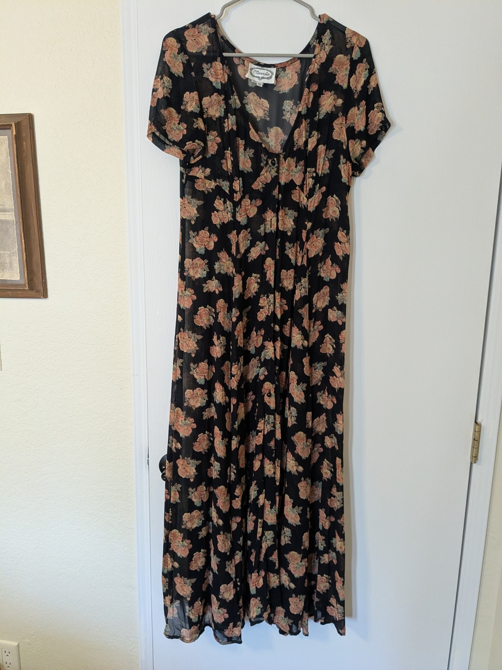 Floral Black Maxi Dress with Peach Roses